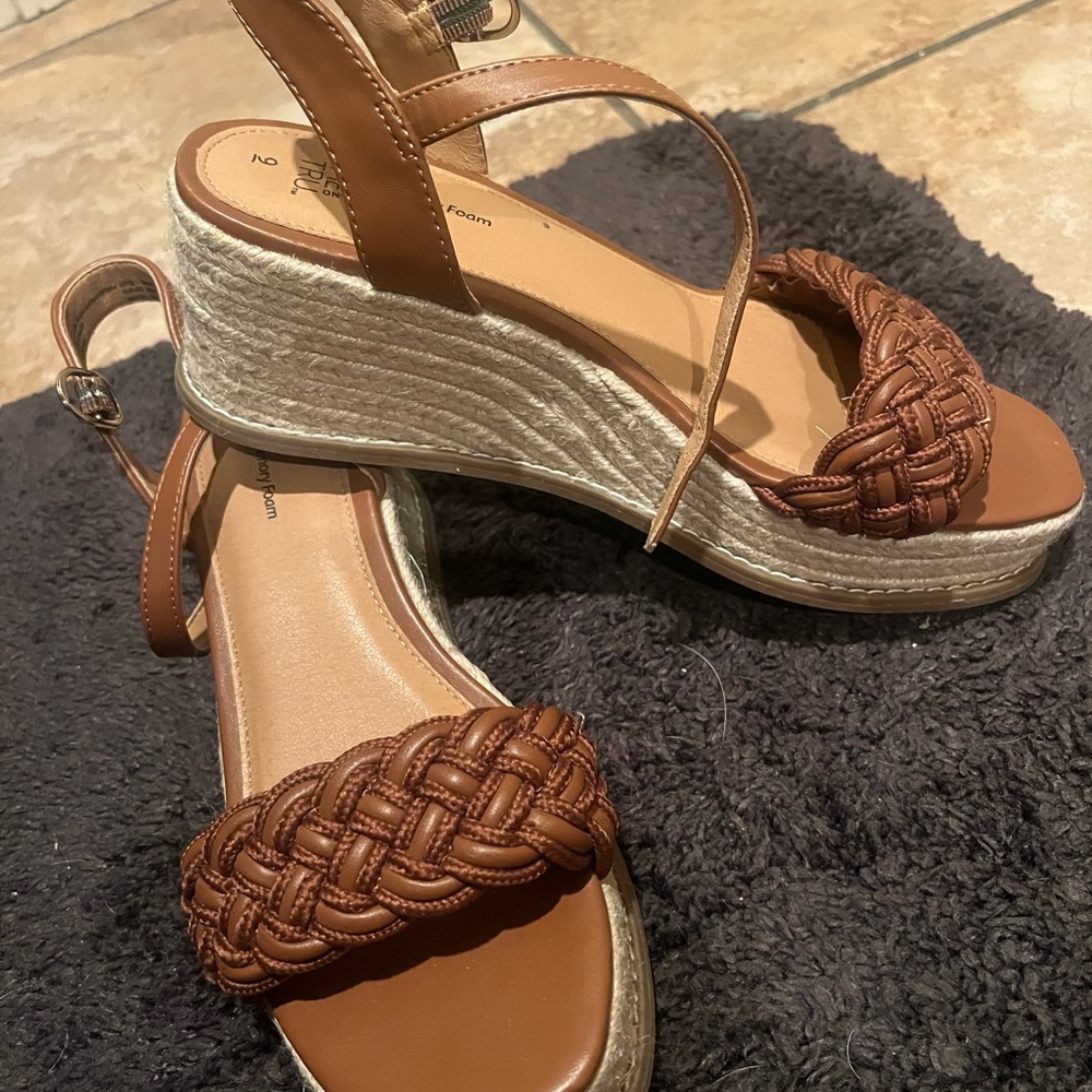No Boundaries Tan Woven Wedge Sandals